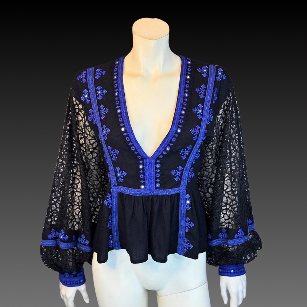 FREE PEOPLE Boogie All Night Peasant Blouse S